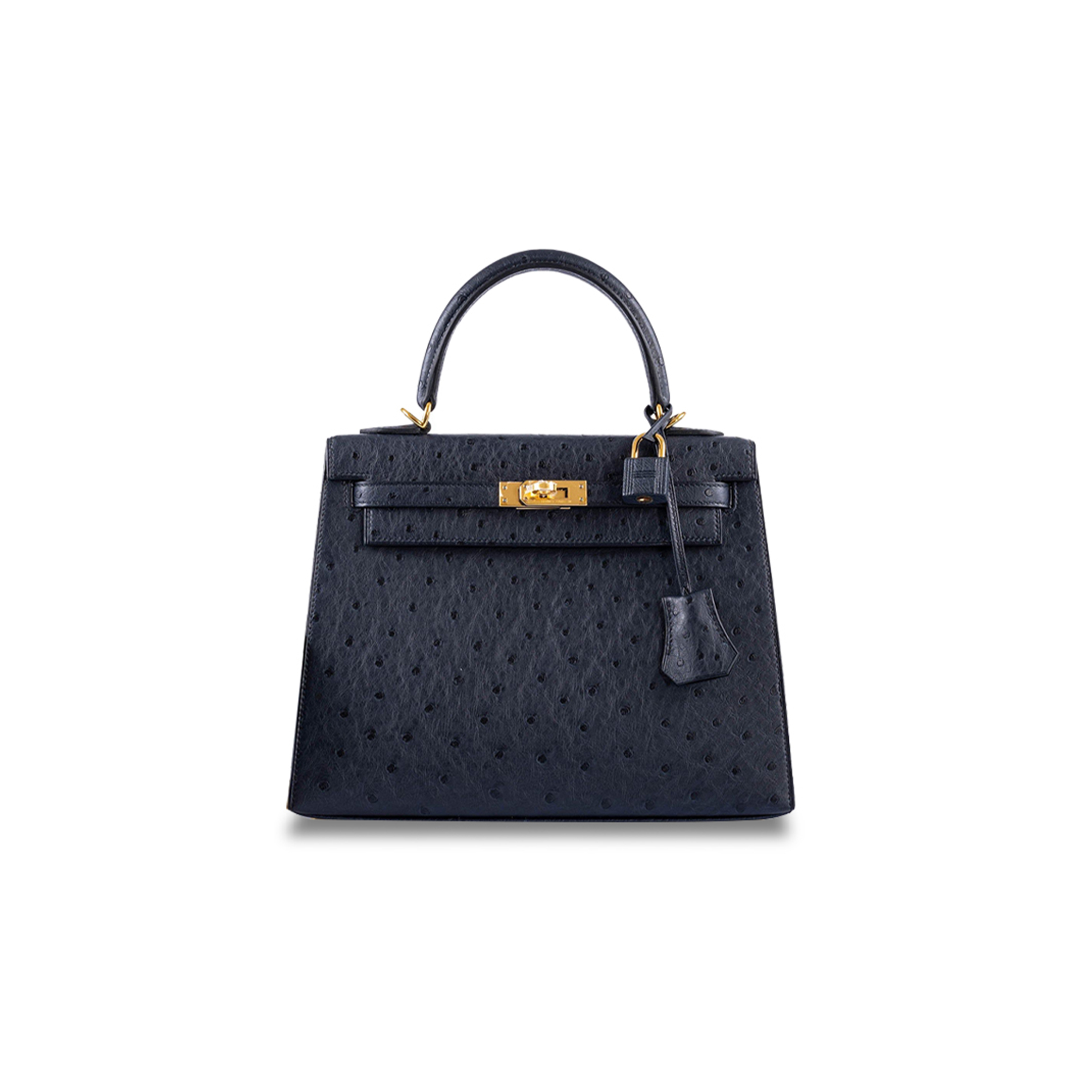 HERMÈS MASTER KELLY 28 SELLIER SAPPHIRE OSTRICH LEATHER GOLD HARDWARE (28*22*10cm)